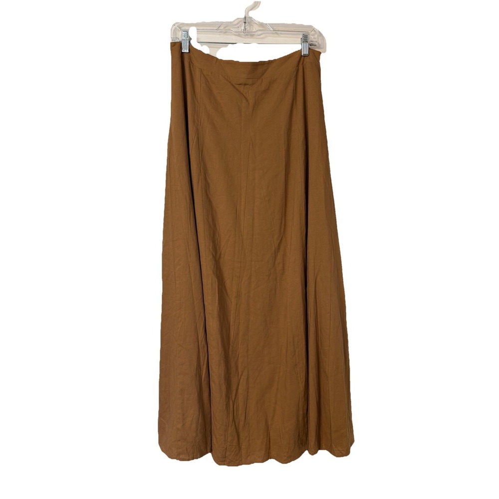 Daniel Rainn Brown Sz L Linen Blend Skirt Maxi A-line Cottage Core Boho New
